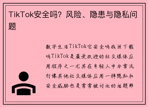 TikTok安全吗？风险、隐患与隐私问题